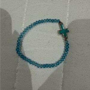 Blue Beaded Bracelet with Cross Charm